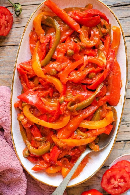 peperonata from inside the rustic kitchen